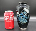 Vintage Japanese Black Cloisonne Enamel 7 25  Vase With Quail Bird Flowers