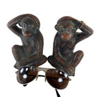 Pair Of Vintage Heavy Cast Iron Monkey Chimpanzee Bookends Doorstops Statues