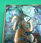 Vtg Tribal Mexican Trinket Box Mixed Metal   Semi-precious Stone Mosaic Hinged