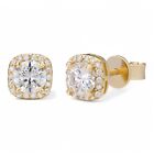 Real Moissanite Square Halo Stud Earrings 14k Gold 925 Silver Hiphop Mens Ladies