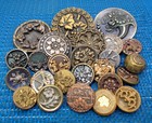 Antique Victorian Brass Picture Buttons Floral Plants Galena Pewter Tint 25p