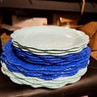 Pioneer Woman Dinnerware Set Teal blue Melamine Speckled Scalloped 15 Piece