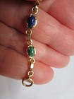 Vintage 14k Yellow Gold Cabochon Green Turquoise Lapis Lazuli Link Bracelet 7 25