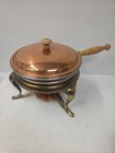 Vintage Copper   Brass Chafing Dish Warming Pan Wood Handles