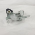 Vintage Grey Tabby Cat Figurine Stretching Ceramic Porcelain Statue Decor