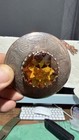 Antique Stokes Australian Thistle Sterling Silver Amber Glass Stone Brooch