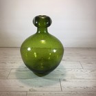 Hand Blown Glass Bottle vase Deep Green  9 1 2 In Tall