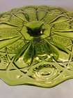 Le Smith Green Glass Cake Stand Plate Heritage Pattern 11 