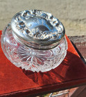 Antique Cut Glass Dresser Powder Jar Sterling Silver Lid  Pat  1900 - R W   S Co