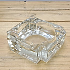 Vintage Heavy Art Deco Square Clear Glass Ashtray -3 75  Square