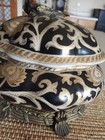 Decorative Bowl With Lid Black With Gold Embossed Floral Designs