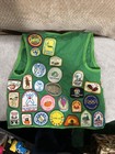 Vtg 80s Girl Scout Vest Small With Patches Pins Green Smock Made In Usa