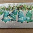 Vintage Mid-century Christmas Card Teal Bells Silver Background 