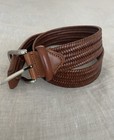 Italian Leather Woven Braided Belt Brown Silver  Buckle  Mens 32 Made In Italy
