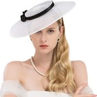 White Fascinators For Women Elegant Wide Brim Kentucky Derby Church Wedding Hat