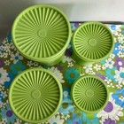 Set 4 Tupperware Canisters Apple Green W  Lids Vintage Servalier