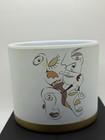 Vintage Ceramic Planter Pot Abstract Face Design Gold-colored Base Funky Face