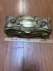 Antique Gold Tone Flowers Casket Jewlery Box With Lining   Hinged Lid Large