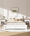 Farmhouse Nightstand With Charging Station   Large Storage  Set Of 2 Modern End