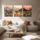Boho Colorful Watercolor Mountain Canvas Wall Art Set Of 3  Wildflower Poster   