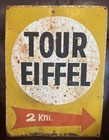 Vintage Tour Eiffel 2 Km Metal Sign Paris France Street Eiffel Tower Ad Rare