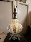 Vintage Lamp Table  Parlor Bubble Glass Brass 3 Way Light Floral Design