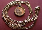 Lion Of Judah Sellasie Bronze Coin Pendant 18  18k Gold Filled 3mm Figaro Chain