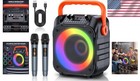 Portable Karaoke Machine With 2 Wireless Microphones   Color Disco Lights