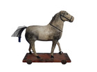 Antique Wooden Pull Toy Horse On Platform With Wheels - 7 
