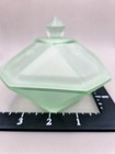 Vintage Art Deco Frosted Satin Green Glass Vanity Powder Trinket Jar 0333