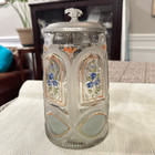 L  Muller 1876 Rare Antique Cut Glass Handpainted Stein Mug With Pewter Lid
