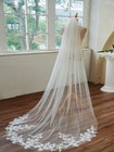 Chapel Length Floral Lace Wedding Bridal Veil With Metal Comb Ivory