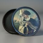 Antique Papier M  ch   Snuff Box  Hand Painted Portrait Of Woman In Hat  C1810