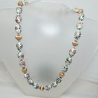 Chinese Export Cloisonne Necklace Knotted White Floral Silver Clasp Gold Beads
