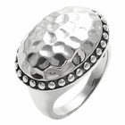 925 Sterling Silver Hammered Oval With Beaded Border Design Ring Size 5-9