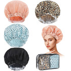 4 Pack Reusable Waterproof Shower Caps For Women With Toiletry Bag - Large Hair 