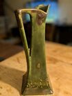 Vintage 15 Inch Drip Glaze Olive Green Pottery Pitcher