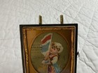 Vintage Antique Victorian Trade Card Ephemera Framed  Union Case  Girl W  Flag