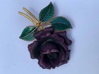 Vtg 3d Purple Rose Flower Gold Tone Brooch