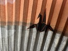 Vintage Japanese Folding Fan Origami Crane Mid Century Modern Sensu