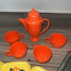 Vintage 1970s Tea Set Plastic Plates Yellow Flowers Orange Cups Lot