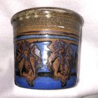 Signed Floyd Kemp Don Drumm Studios Pottery Planter Vase  blue Flowers On Brown