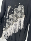 Vtg Western Cowgirl Sweater Women Large Black Floral  Rhinestones Fringe Hanes