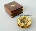 Vintage Maritime Solid Brass Sundial Compass Nautical Marine With Wooden Box