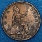 1862 Great Britain Penny - Victoria - 2nd Portrait - 1st Type