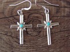 Navajo Indian Sterling Silver Turquoise Cross Dangle Earrings By Lorraine Chee