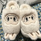 Moon Cake Women s 7 5 White Faux Fur Bunny Slip-on Slippers Embroidered