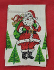 Vintage Santa Claus Linen Christmas Tea Towel Sack Of Toys 16x28 Snowflakes Spot