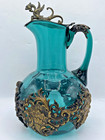Antique French Carafe Pitcher 19th Century Glass And Bronze