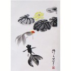 Chinese Silk Painted Scroll  Koi Goldfish In Pond W box 12-1 4  Wide  40  Long